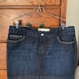 White House Black Market Dark Indigo Denim Skirt with Gold Label Detail